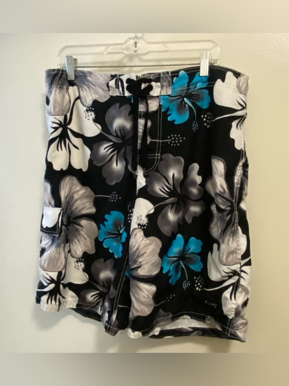 OP Mens Board Shorts Swim Trunks M Tropical Floral Hawaiian Blue Black Beach
